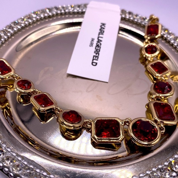 NWT Karl Lagerfeld Gold Tone Necklace with Red Gemstones - Picture 4 of 6